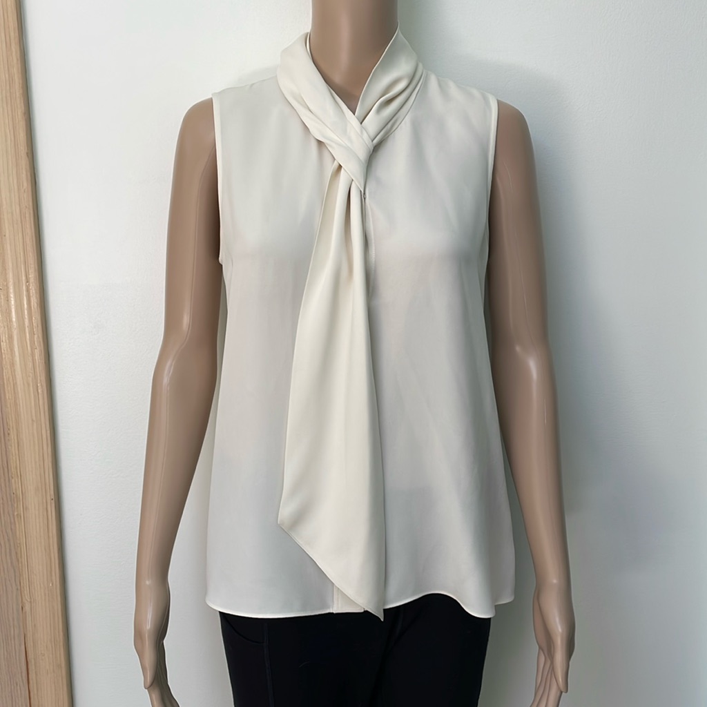 Theory Shirt Womens Small Cream Draped Tie Shell Top Sleeveless Silk Blouse